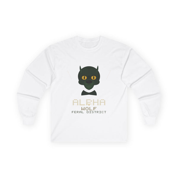 Long Sleeve Tee — 'Alpha Wolf Feral District' Cat-Wolf Graphic