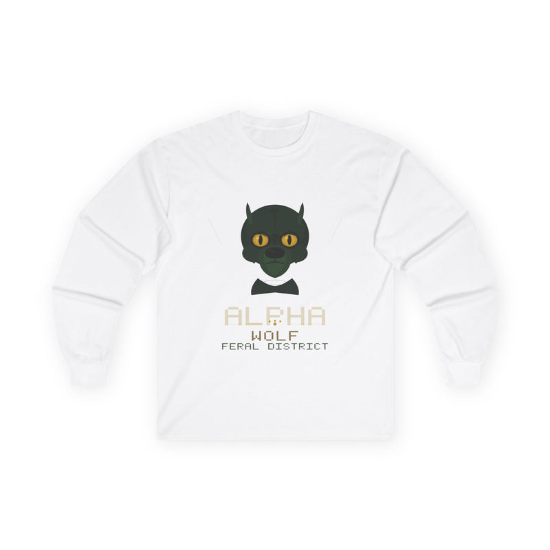 Long Sleeve Tee — 'Alpha Wolf Feral District' Cat-Wolf Graphic