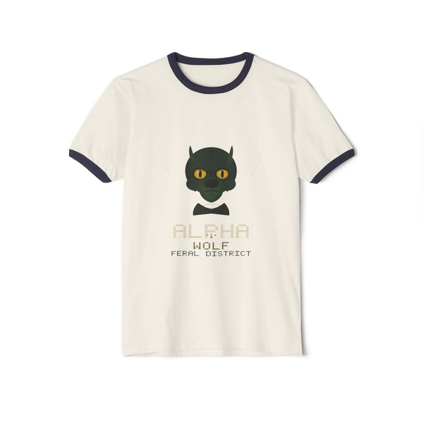 Ringer T-Shirt — 'Alpha Wolf Feral District' Cute Green Wolf Graphic
